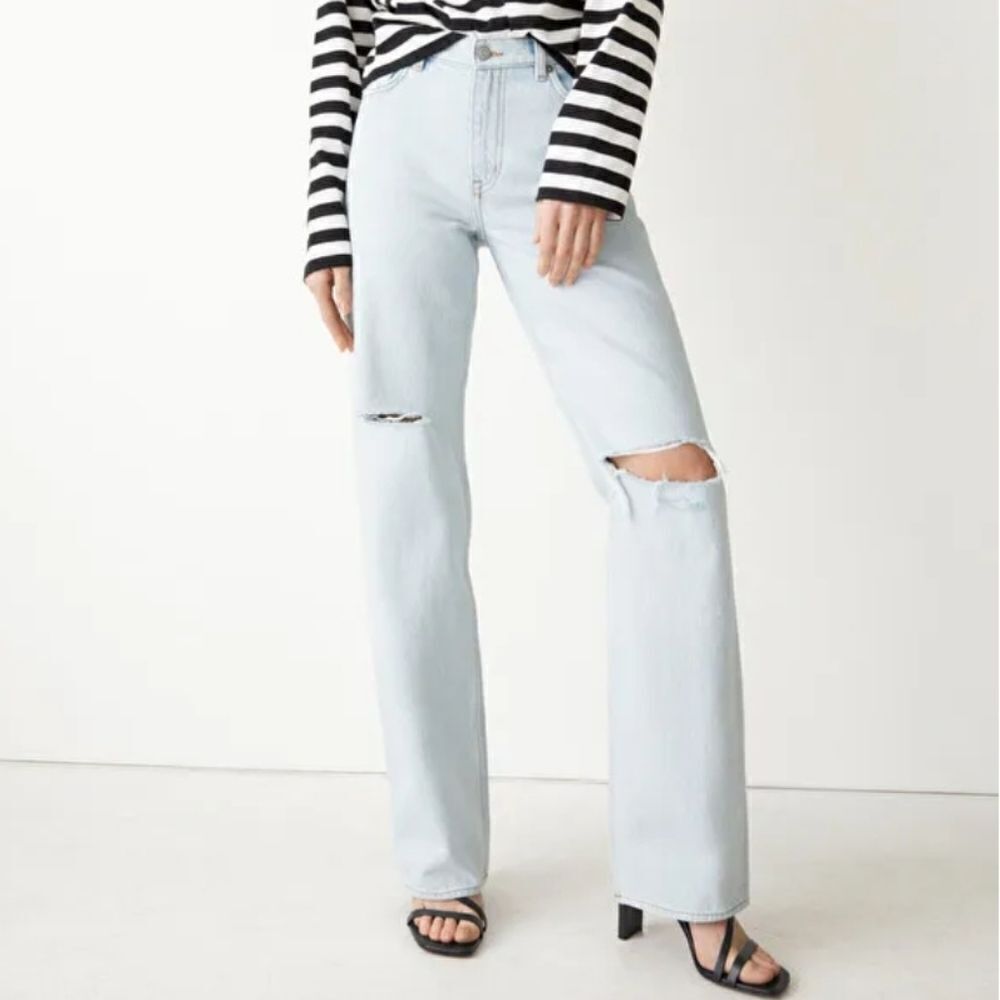 & Other Stories Denim Precious Cut Jeans Straight Leg Low Rise Waist Distressed‎